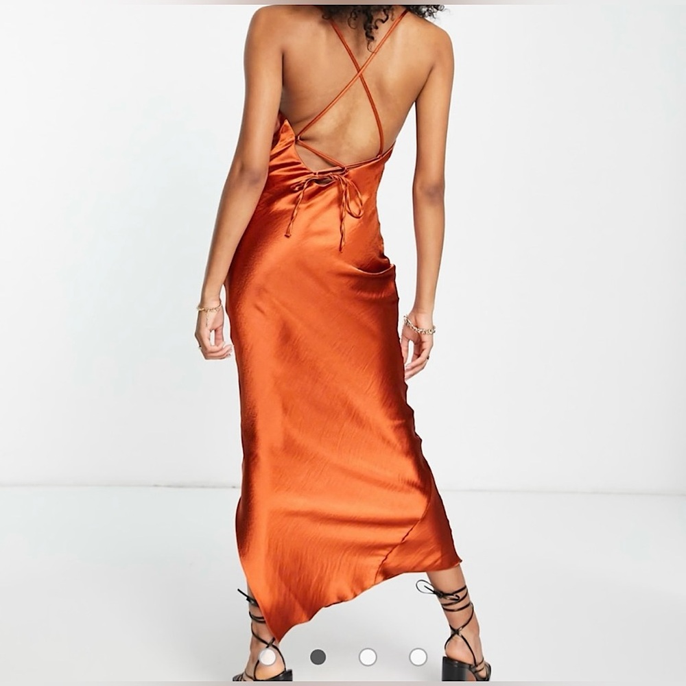 NWT ASOS Bronze Rust Satin Slip Dress Sz 10 Cocktail Party Wedding Date Night - Picture 3 of 14